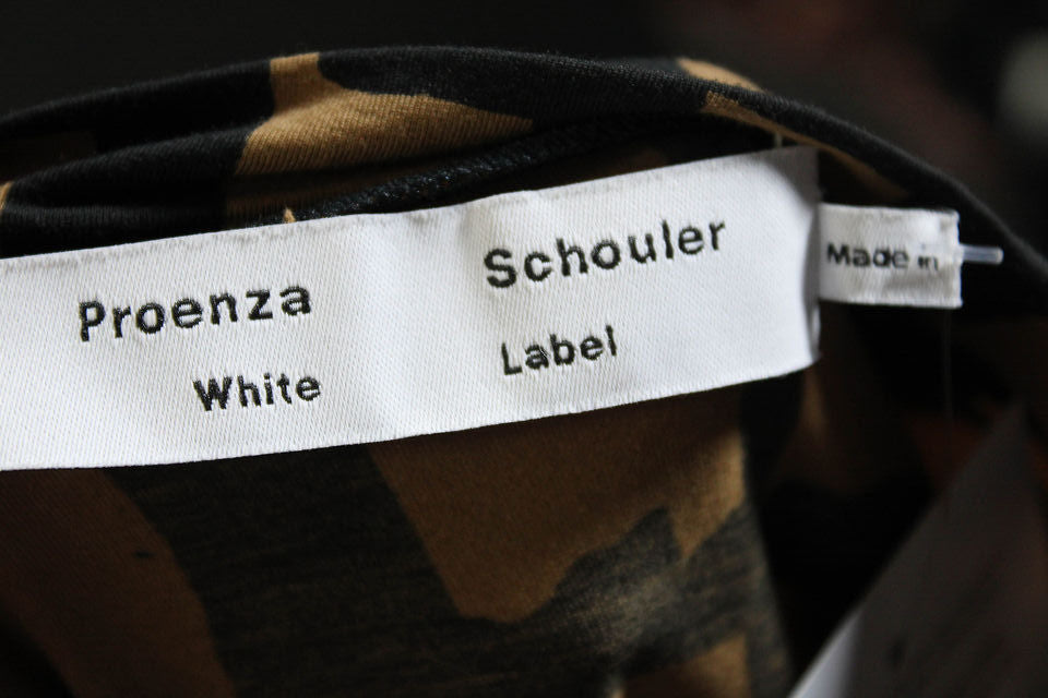 Proenza Schouler NY. White Label. Tan/Black Window Pane Print Cotton Blend Long Sleeve Dress