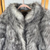 Vintage Faux Fur Coat Women Gray White Wolf Pattern Shaggy Quilted Lined