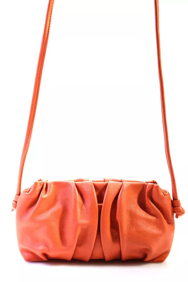 Elleme Paris. Orange Leather Ruched Magnetic Closure Small Shoulder Bag