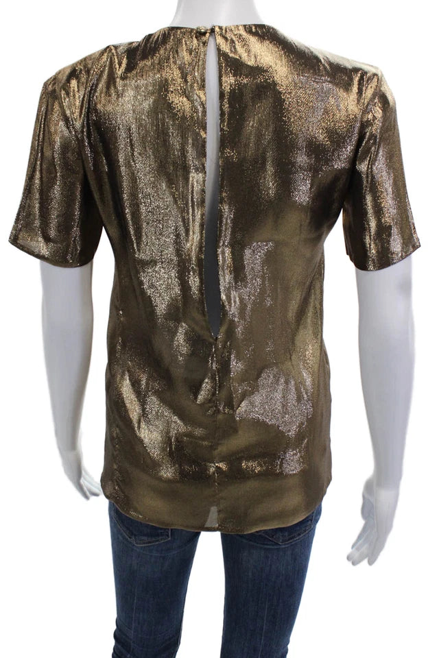Gucci Italy. Solid Bronze Silk Blend Short Sleeve Blouse