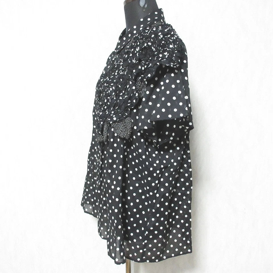 ISSEY MIYAKE JAPAN. ZUCCA Black White Frill Motif Polka Dot SEMI Sheer Sleeve Blouse