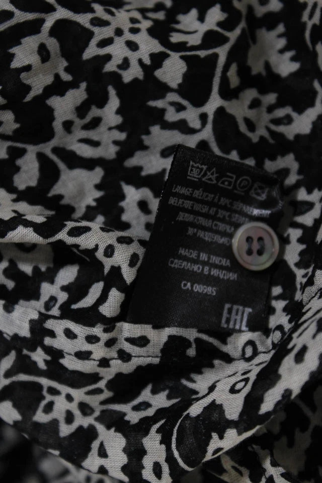 Isabel Marant Paris. Black Cotton Floral Ruffle V-neck Long Sleeve Wrap Dress