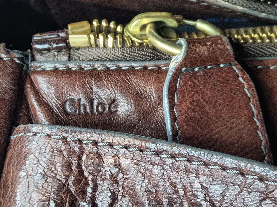 Chloe Paris. Vintage Weekender XL Brown Leather Satchel Bag / Travel Bag