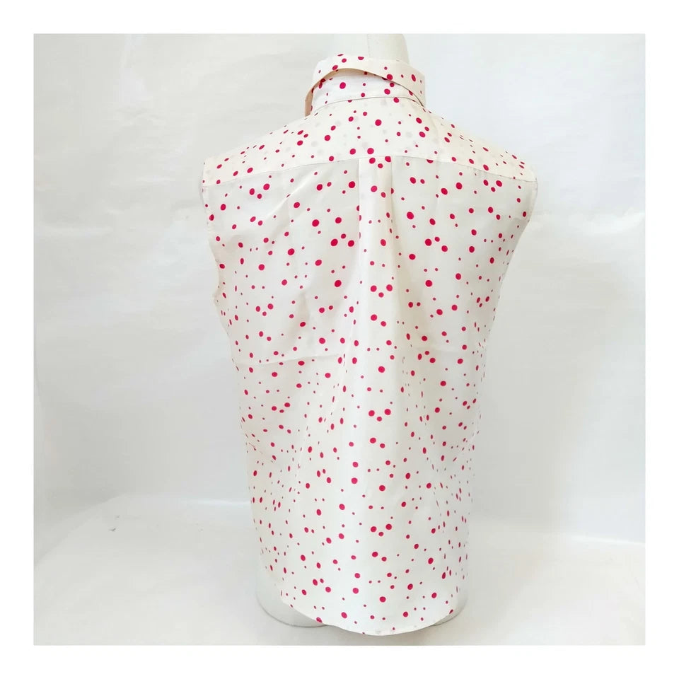 CHRISTIAN DIOR PARIS. White Silk w/Red Dots Sleeveless Top