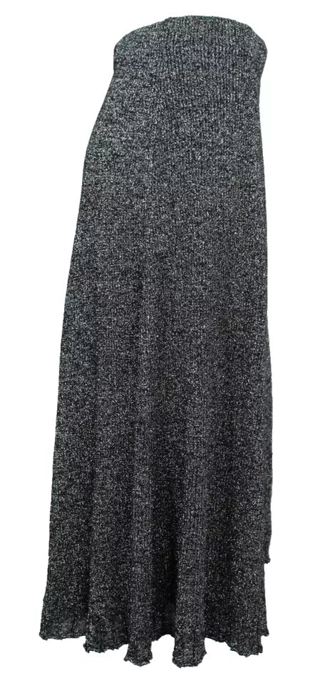 PROENZA SCHOULER NY. Black & Silver Lame Rib Knit A-Line Midi Skirt