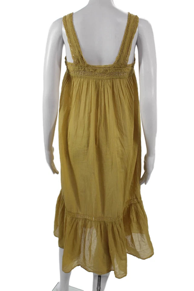 DÔEN Organic Cotton Square Neck Sundress Button Midi Dress