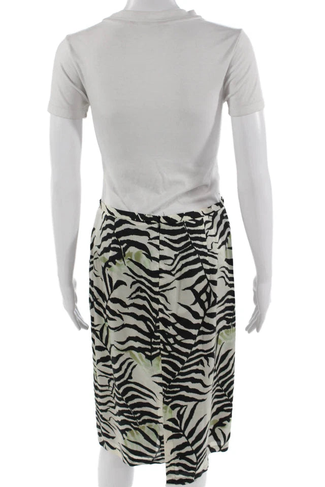 Max Mara Italy. Silk Blend Pleated Animal Print Knee Length Skirt