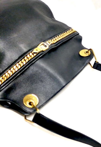 Gucci Italy. Vintage Black Canvas/Leather Corner GG Logo Shoulder Bag