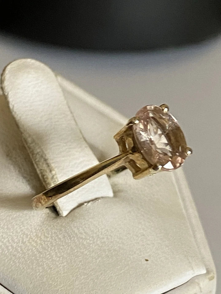 Gold Vermeil LONDON. Vintage Circa 2000. Gilt Sterling Silver Pink Tourmaline Solitaire Ring Size N1/2