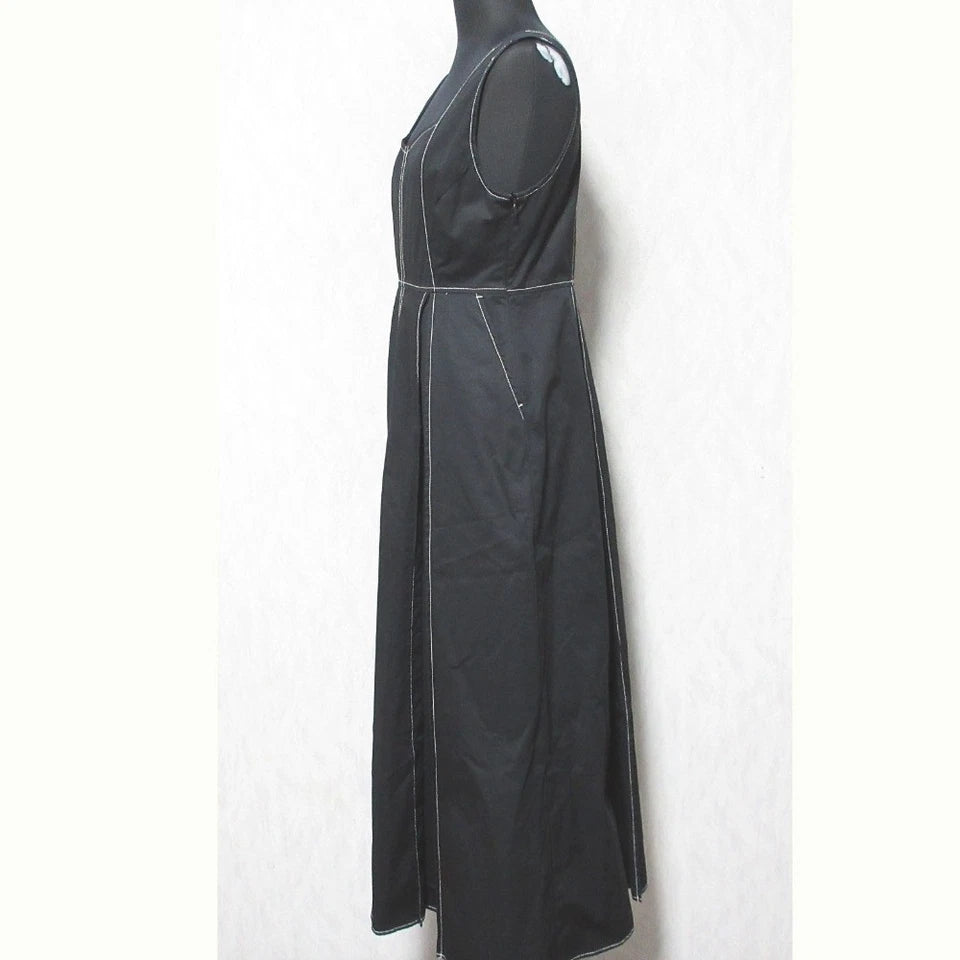 Ray BEAMS JAPAN. From 2023 Collection Black Color-Scheme Stitched Overall Dress