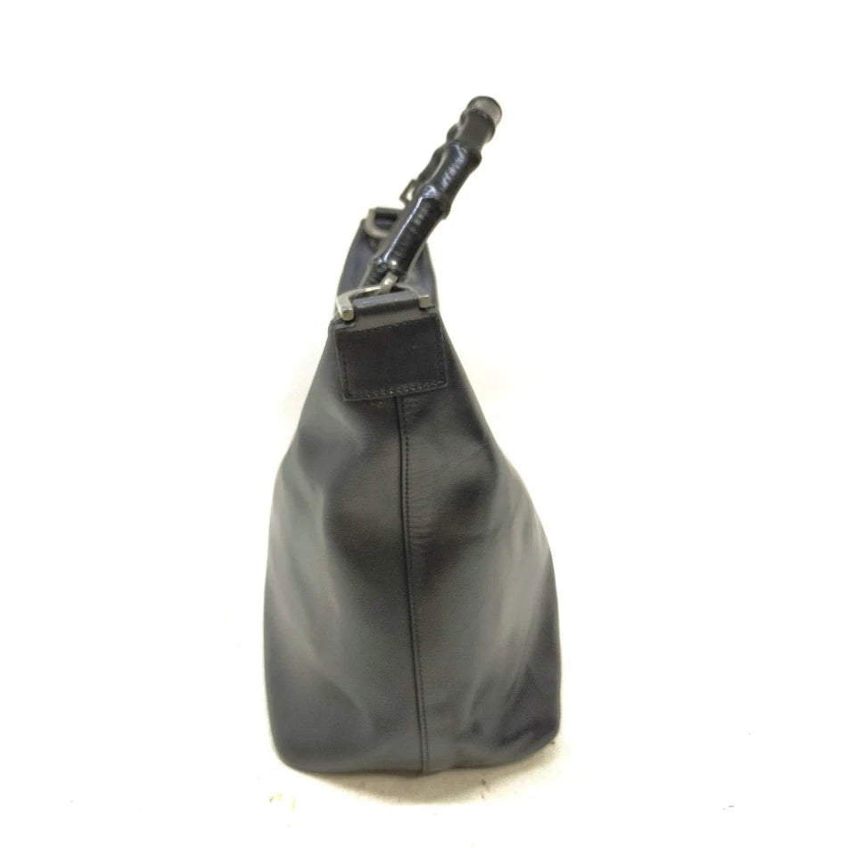 Gucci Italy. Black Bamboo Black Leather Shoulder Bag
