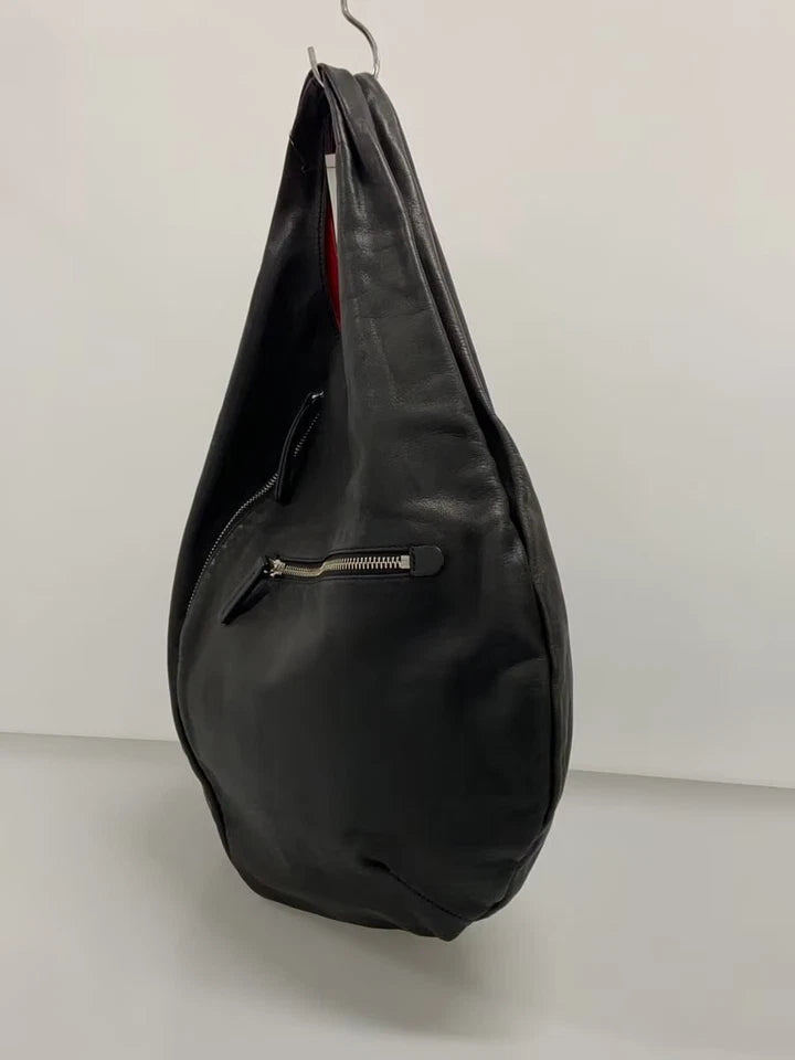 KAWA-KAWA JAPAN. One Shoulder Hobo Style Black Leather Shoulderbag