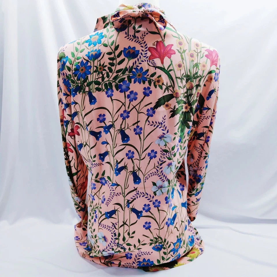 Gucci Italy Silk Floral Garden Print Blouse
