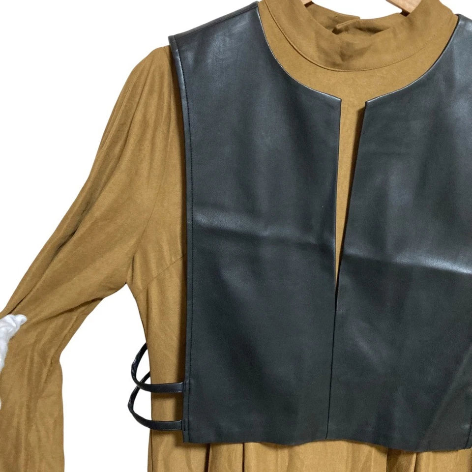 Ray BEAMS RBS JAPAN. Black Faux Leather Vest Brown Dress