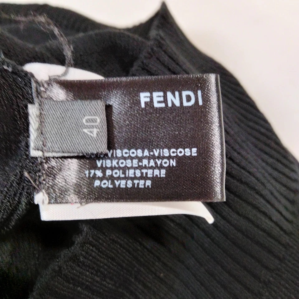 Fendi Italy. Black Rayon, Polyester Sweater, Bell Cuffs