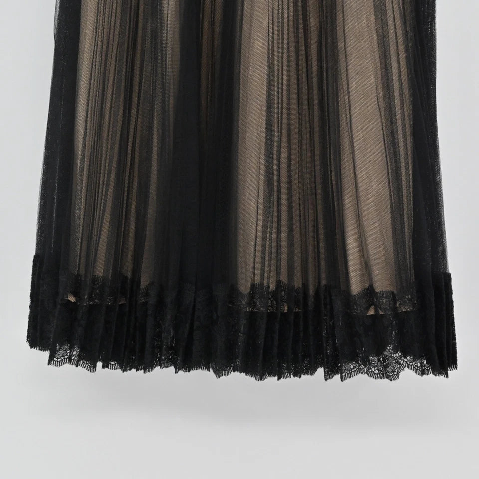 CHRISTOPHER KANE UK.T ulle Pleated Lace Black Retro Coquette Skirt