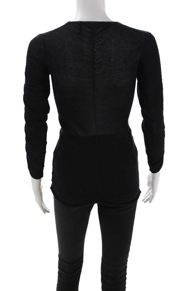 Helmut Lang NY. Black Vintage  V-Neck 3/4 Sleeve Silk Blend Top
