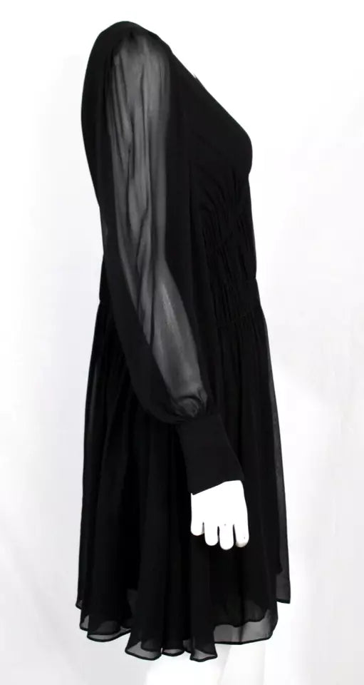 STELLA McCARTNEY UK. 2018 Collection Black Silk Crepe Sheer Balloon Sleeve A-Line Shift Dress