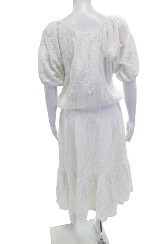 RHODE  Maxi Bohemian White Square Neck Short Sleeve Dress