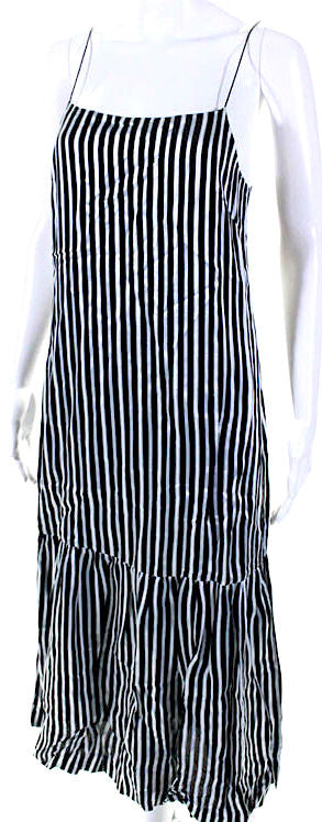 Elizabeth & James NY. Navy Blue Striped Viscose Drop Waist Midi Dress