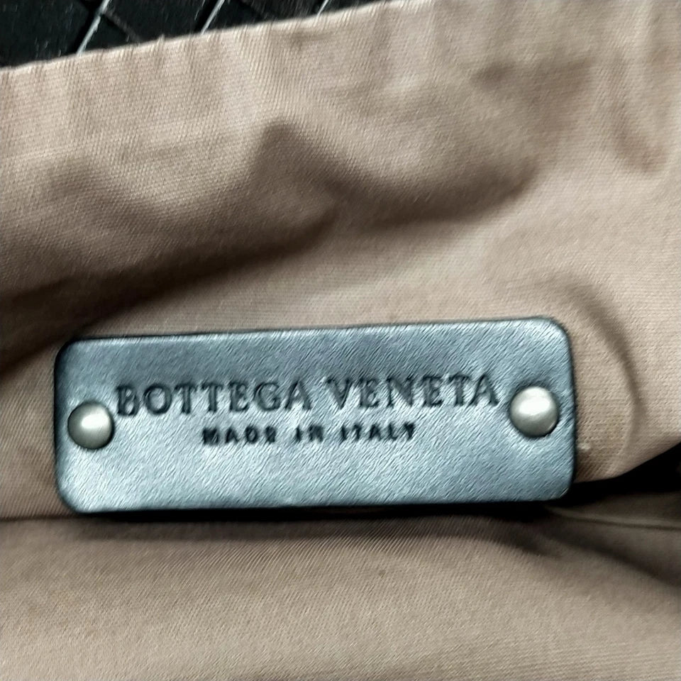 Bottega Veneta ITALY. Brown Canvas/Black Leather Large Tote Bag