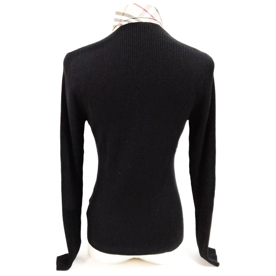 Burberry UK. Black Wool Cotton Ribbed Button-Front Long Sleeve Top