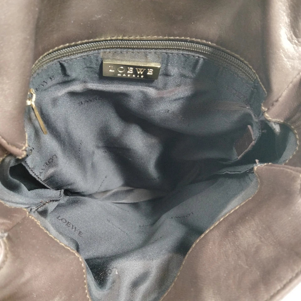 LOEWE MADRID. Brown/Bronze Leather Messenger Style Shoulder Bag