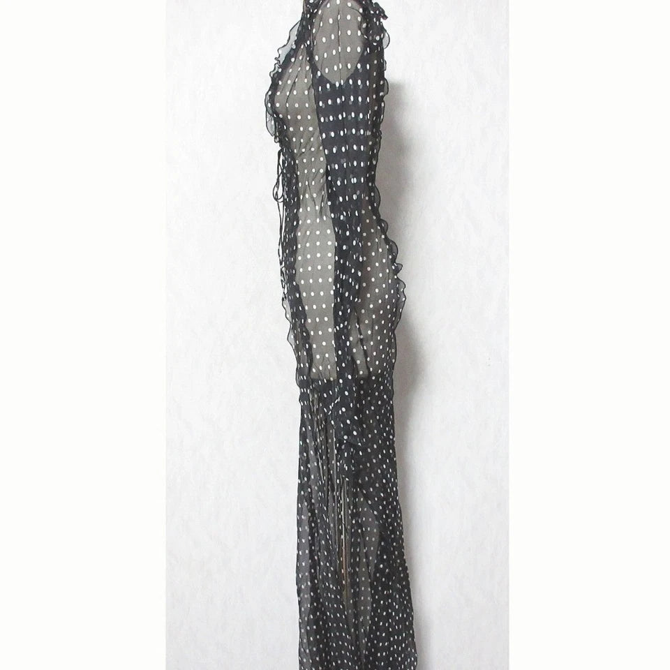RAT&BOA JAPAN. Romelle. NEW W/TAGS Black Silk Semi-Sheer Polka Dot Slit Dress