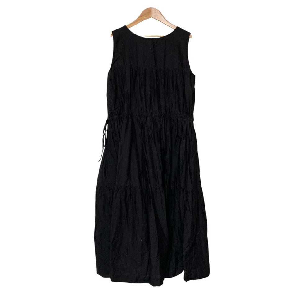 SIMPLICITE JAPAN. Black Cotton Tiered Sleeveless Dress