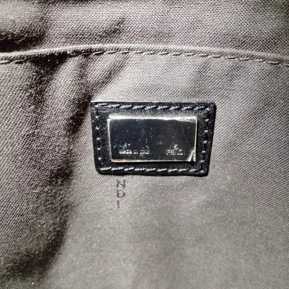 Fendi Italy. Black Nylon Silver Logo Clasp Crossbody Bag
