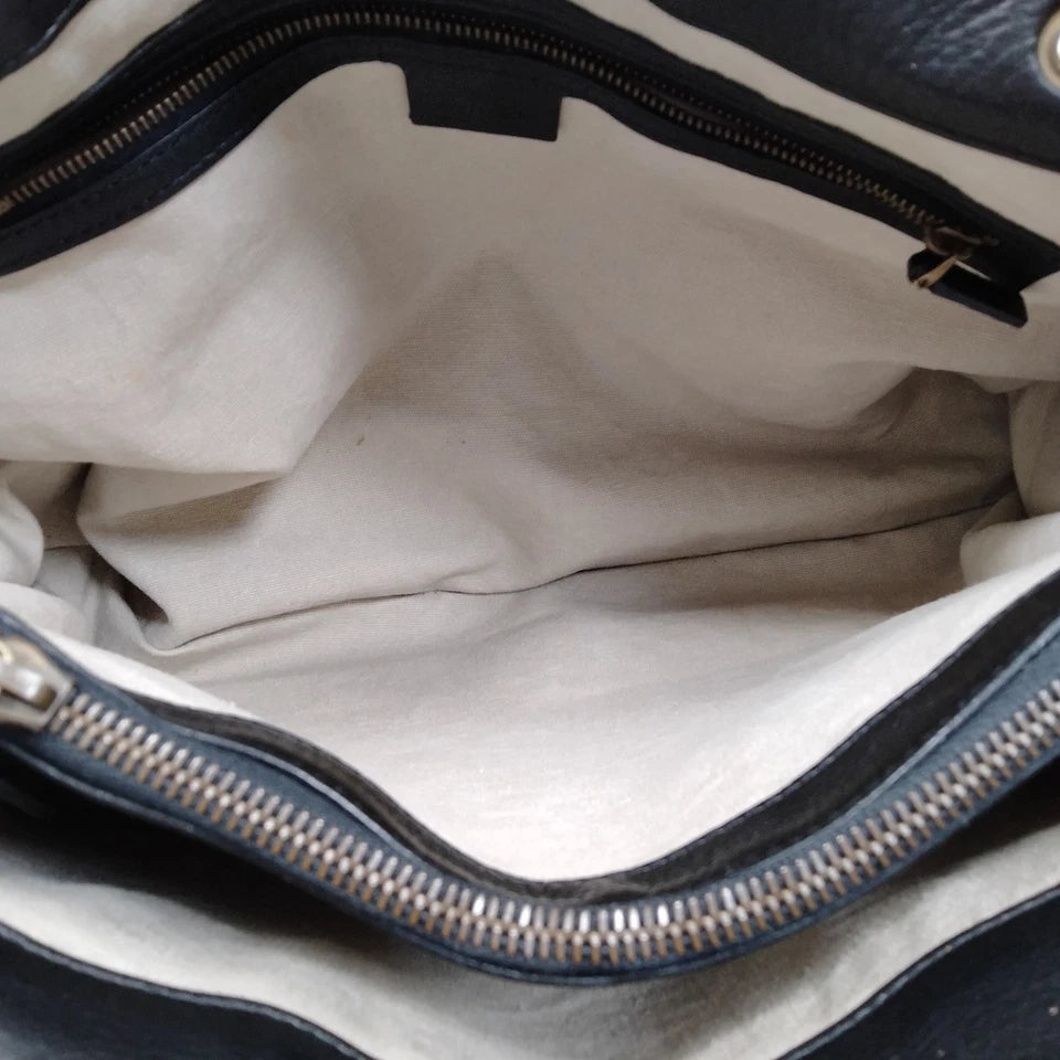 Gucci Italy. Black Leather Bamboo Handle Shoulder Bag / Tote Bag