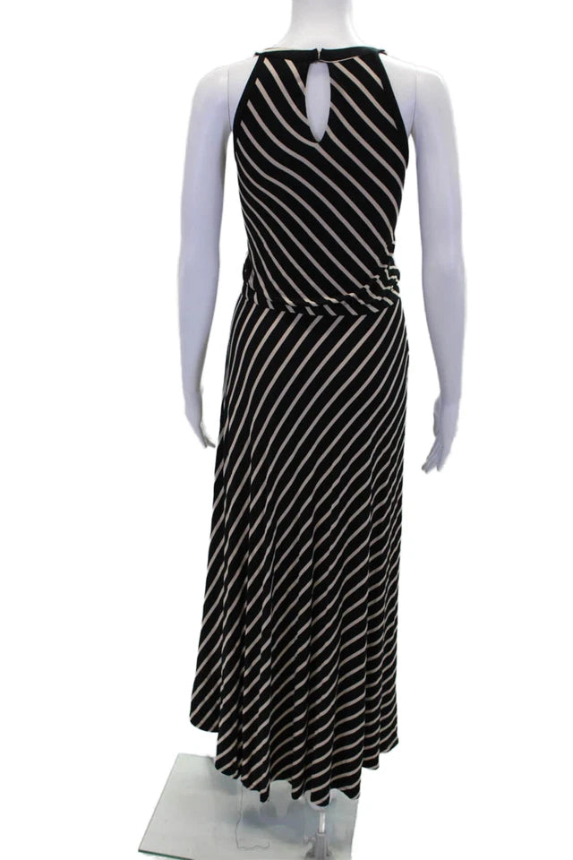 Calvin Klein NYC. Striped Sleeveless Maxi Dress Black Beige