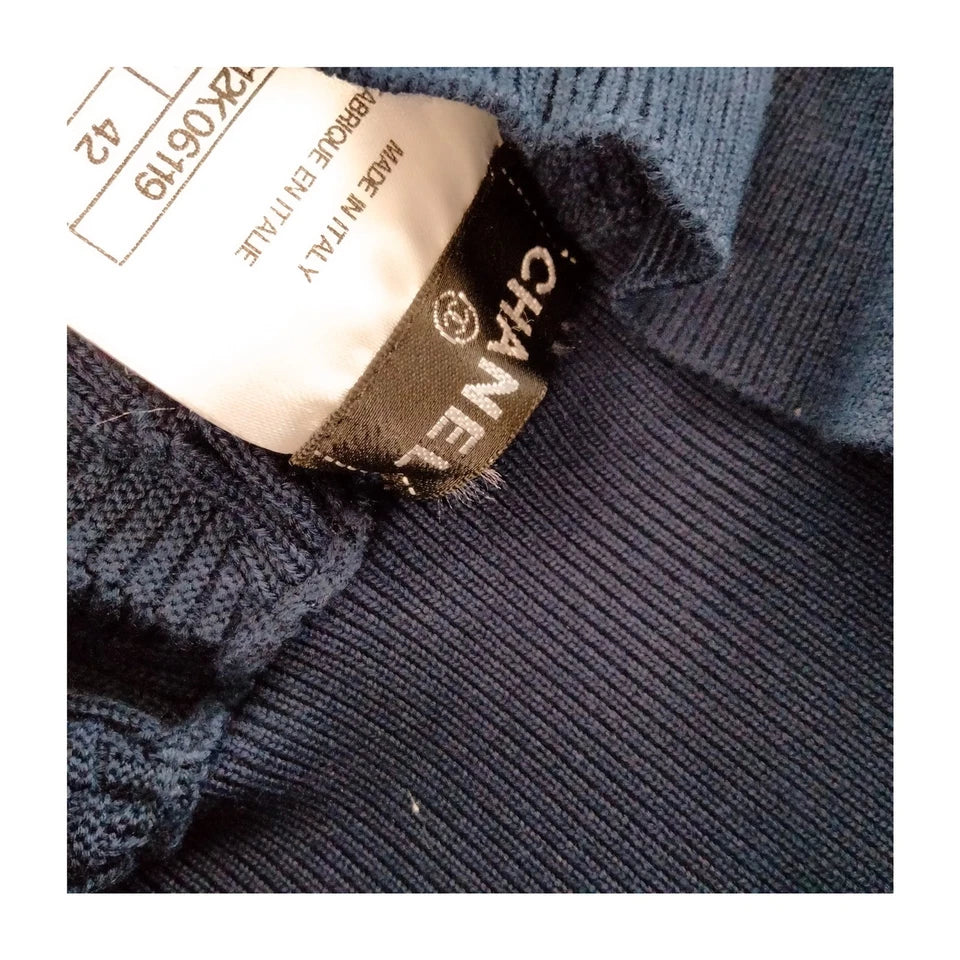 Chanel Paris. Navy Blue Textured Cotton Knit Skirt