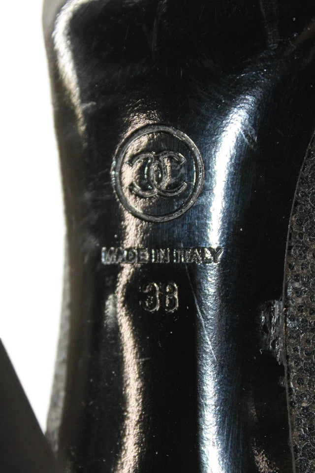 Chanel PARIS. Black/Silver Sequins Embellished Platform Heels Pumps Size 38FR