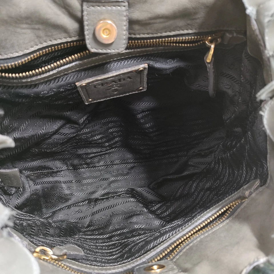 Prada Italy. Grey Tessuto Nylon Ruffle Shoulder Bag