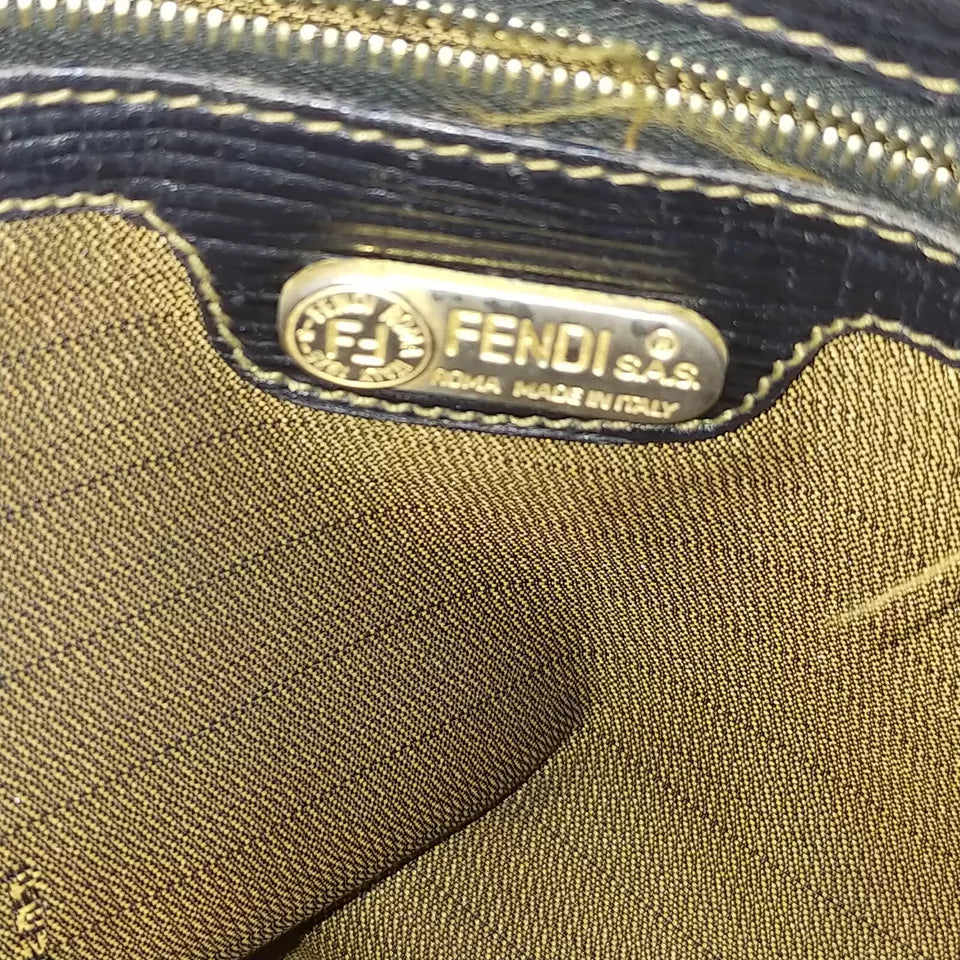 Fendi Italy. BrownTessuto Nylon/Canvas Zucca FF Logo Shoulderbag / Handbag