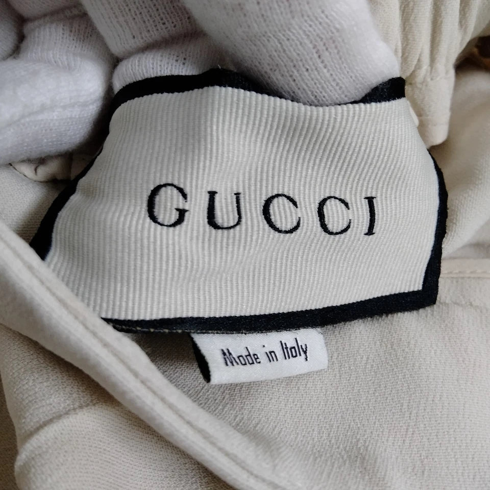 Gucci Italy. Vintage Wide Leg Rayon/Polyurethane Pants  w/ Red/Blue Stripe Accents on Reverse