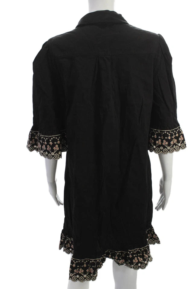 CHLOE PARIS. See by Chloe. Black Collared Half Sleeve Cotton Shirt Dress