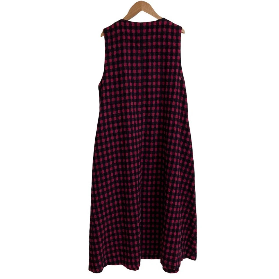 Ys for living Yohji Yamamoto JAPAN. Pink/Navy Color Check Sleeveless Long Dress