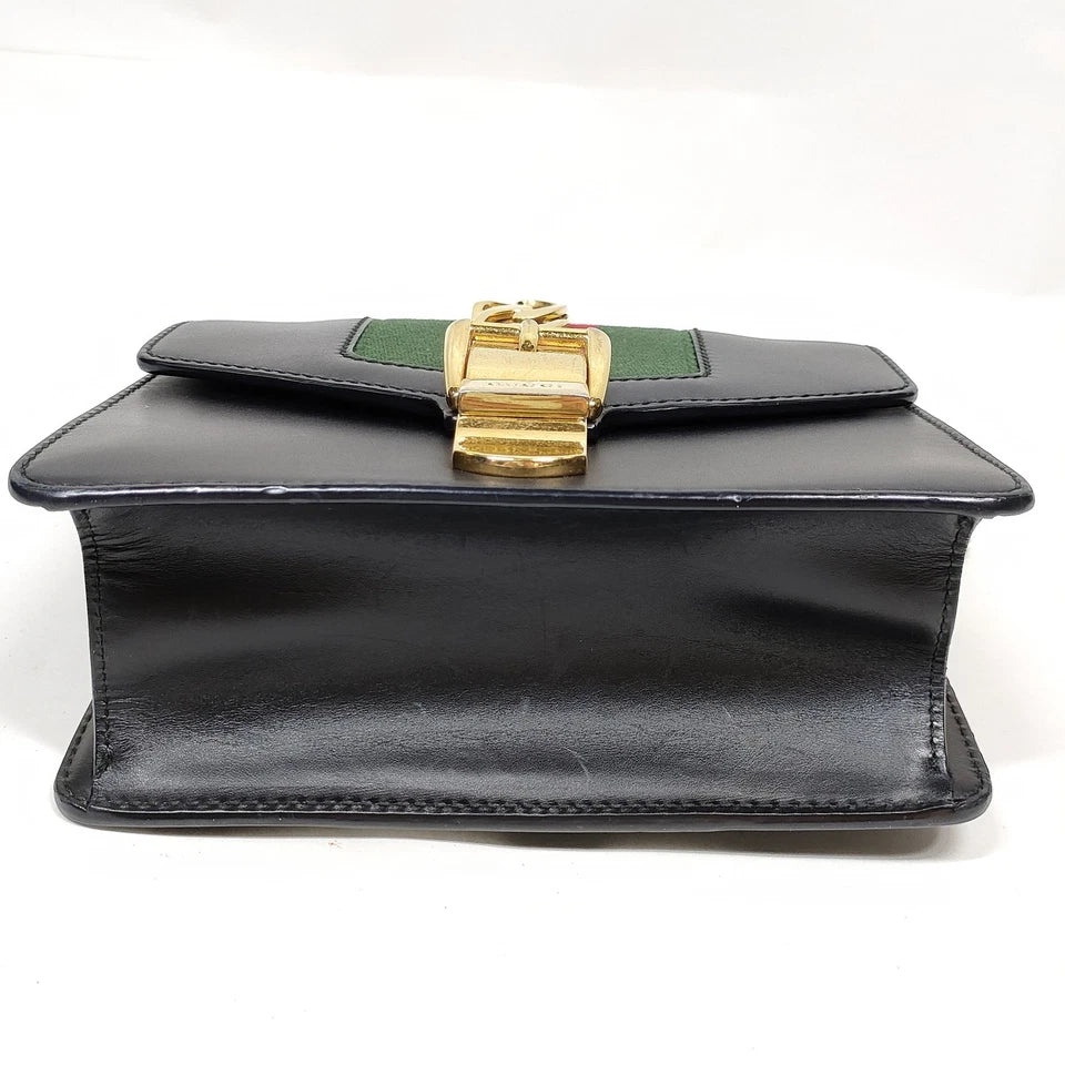 Gucci Italy. Vintage 2016 Collection Gold Chain Strap Black Leather Mini Shoulder Bag