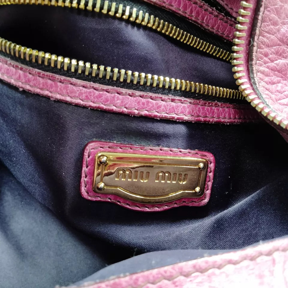 Miu Miu Italy. Pink Distressed Leather Shoulder Bag / Hand Bag