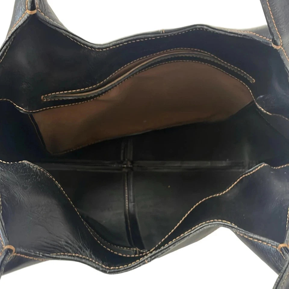 HIROFU JAPAN. Black Leather Tote Bag / Shoulder Bag