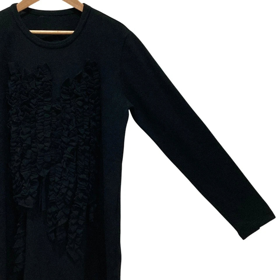 Y's Yohji Yamamoto JAPAN. Black Wool Nylon Frill Knit Cut and Sew Top