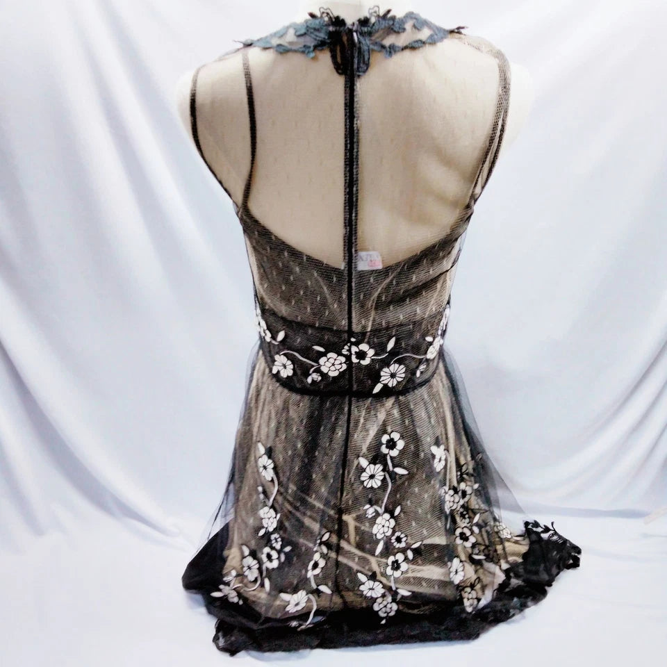 nylon mesh dress Valentino Italy. Vintage Embroidery Nylon/PolyTech Fabric Dress