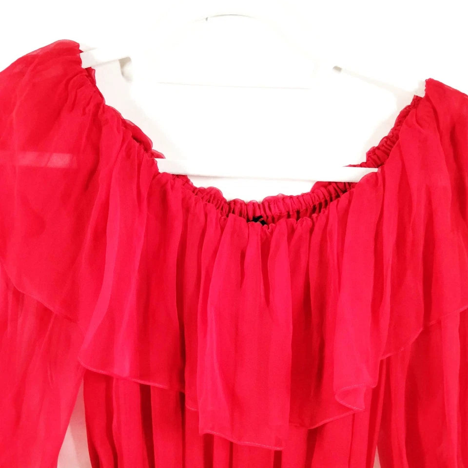 Gucci Italy. Red Silk Long Sleeve Dress