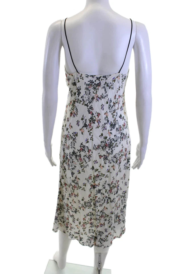 Rag & Bone NYC. WHITE VISOCSE V-Neck Floral Sleeveless Long Slip Dress
