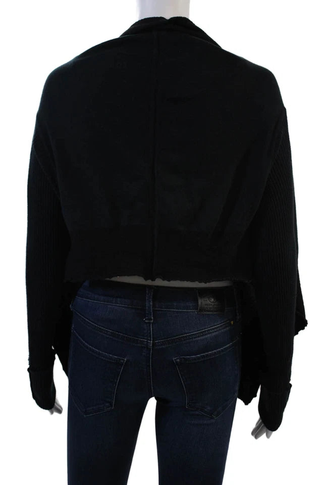 Rick Owens PARIS. Navy Cashmere Two-Toned Open Front Cardigan Sweater