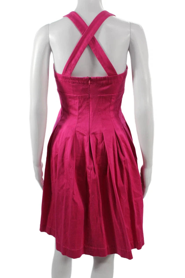 Calvin Klein NY. Pink Cotton Blend Zip Fit & Flare Halter Dress