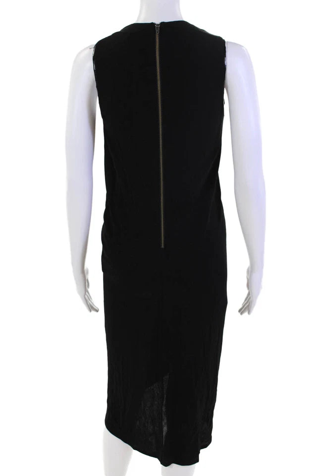 Helmut Lang NY. Black Viscose Back Zip Sleeveless V Neck Knit Shift Dress