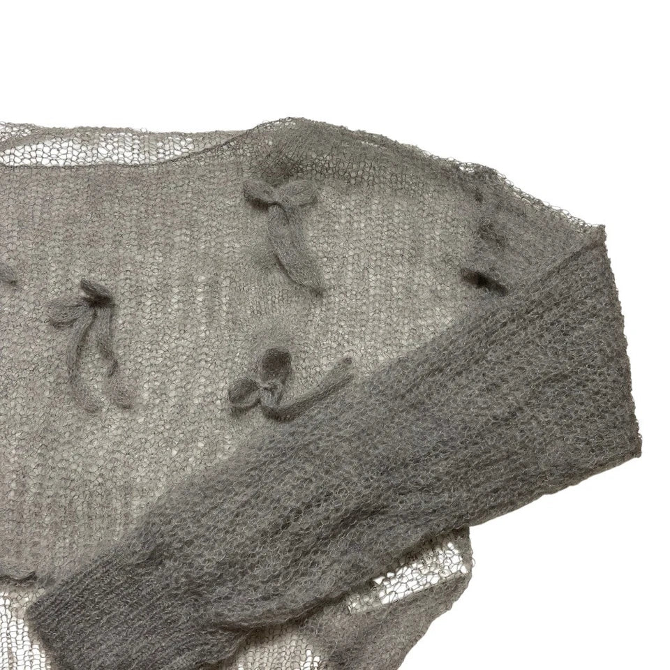 merry jenny japan. Gray Intentionally Distressing Openwork Ribbon Knit Sweater